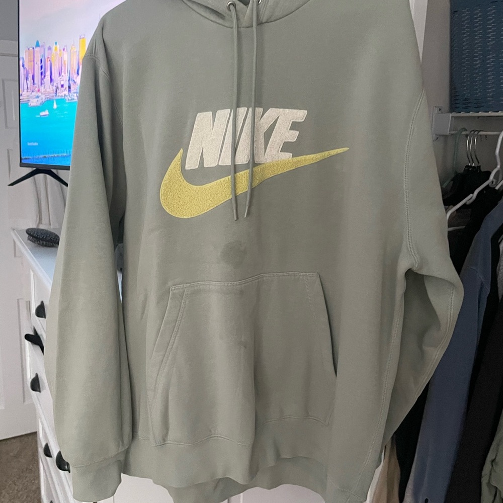 Nike Men's Olive Hoodie with Gold Logo